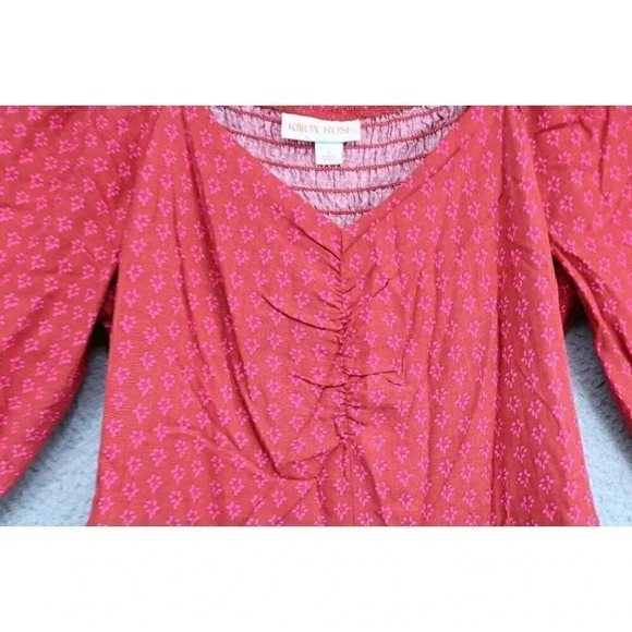 Knox Rose 100% Rayon Jumpsuit-Size Small-3/4 Puff Sleeves-Pockets-Smocked - Picture 4 of 9